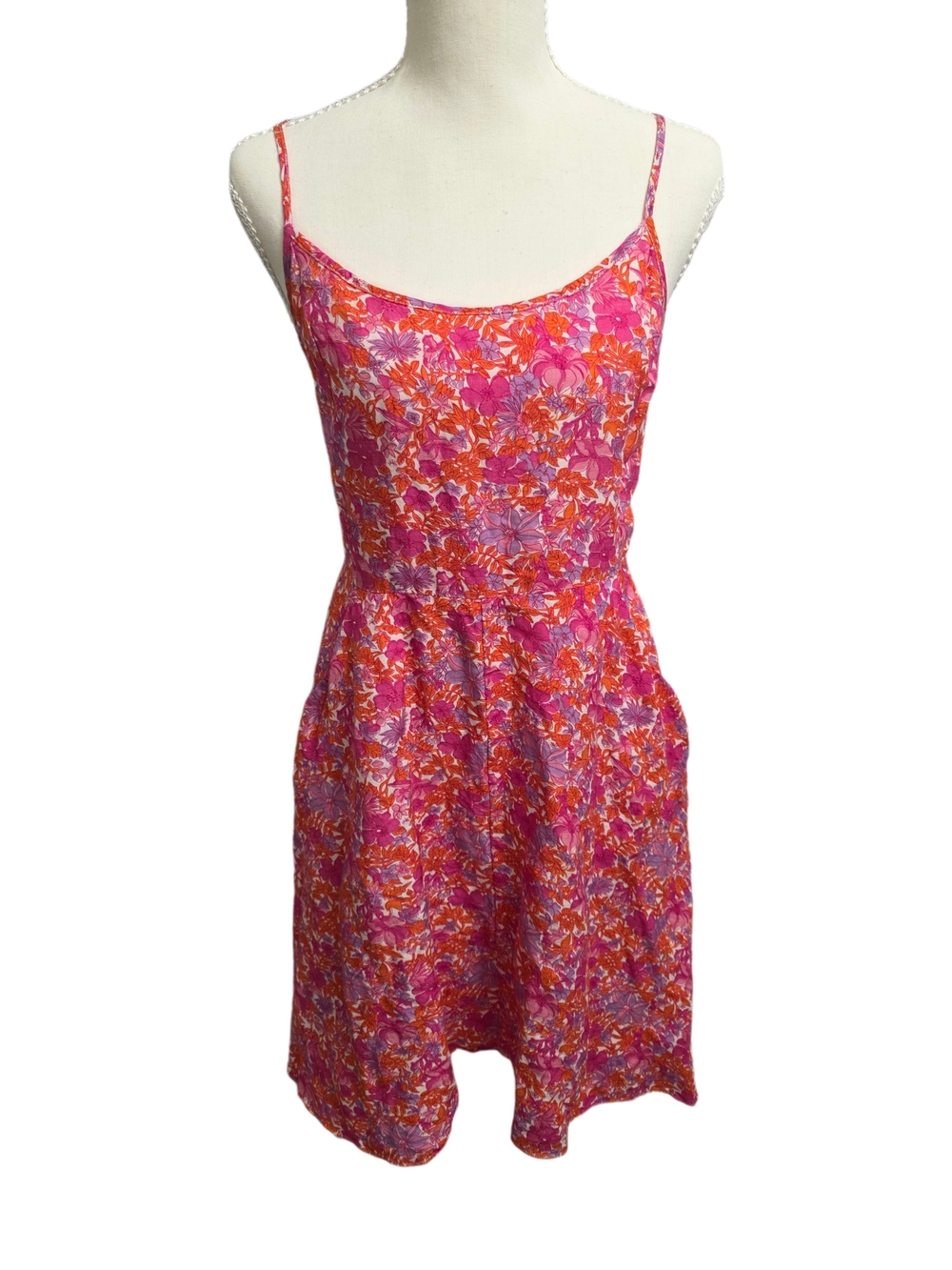 Tuckernuck Miami Iris linen dress in vibrant pink/orange floral print Size XS